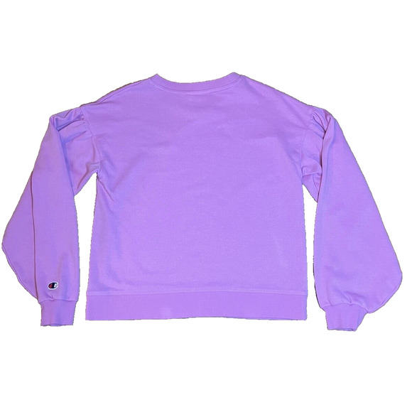 Champion Sweatshirt Women's Small Pink Pullover Crew Neck Puff Sleeve Athletic - Picture 2 of 12